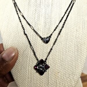 Vintage Guess Goth 2-Strand Blood Red Garnet Rhinestones with Logo Heart